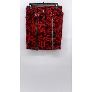PATRIZIA PEPE Women's Red Printed Front-Zipper Straight Mini Skirt SZ 42(US6)